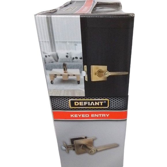 Defiant Tonebridge Satin Brass Keyed Entry Door Lever with Square Rose, ANSI 3 - Picture 5 of 7